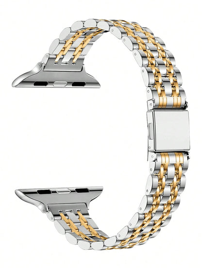 Compatible With Apple Watch Ultra 3/2/1 Series SE/S11/S10/S9/S8/S7/S5/S4/S3/S2/S1, 1pc Narrow 7-Bead Stainless Steel Watch Band, Creative Women's Elegant Fashion Metal Gold And Silver Watch Band, 14mm