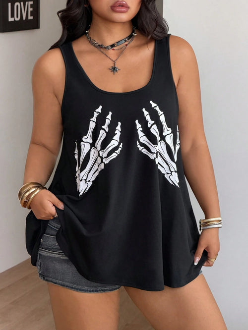 Coolane Women's Plus Size Summer Goth Black And White Skeleton Hand Tank Tops,Everyday Streetwear Rave Music Festival Halloween Chic Punk Y2K