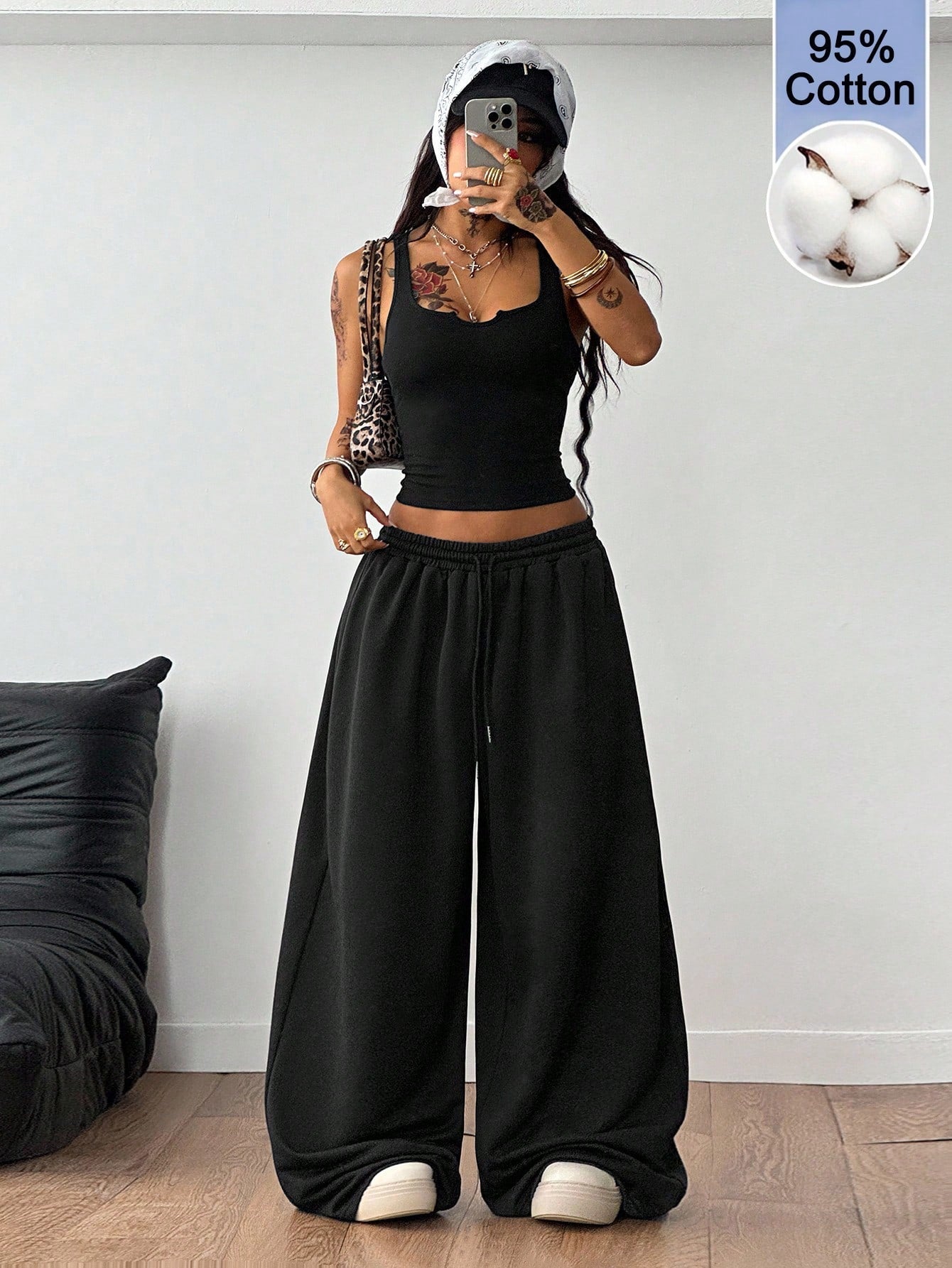 Coolane Women's Summer Streetwear Sexy Y2k Casual Daily Wear Golf Dance Travel Gyaru Cotton Pastal Stretchy Vest And Baggy Low Rise Pants Two Pieces Outfits