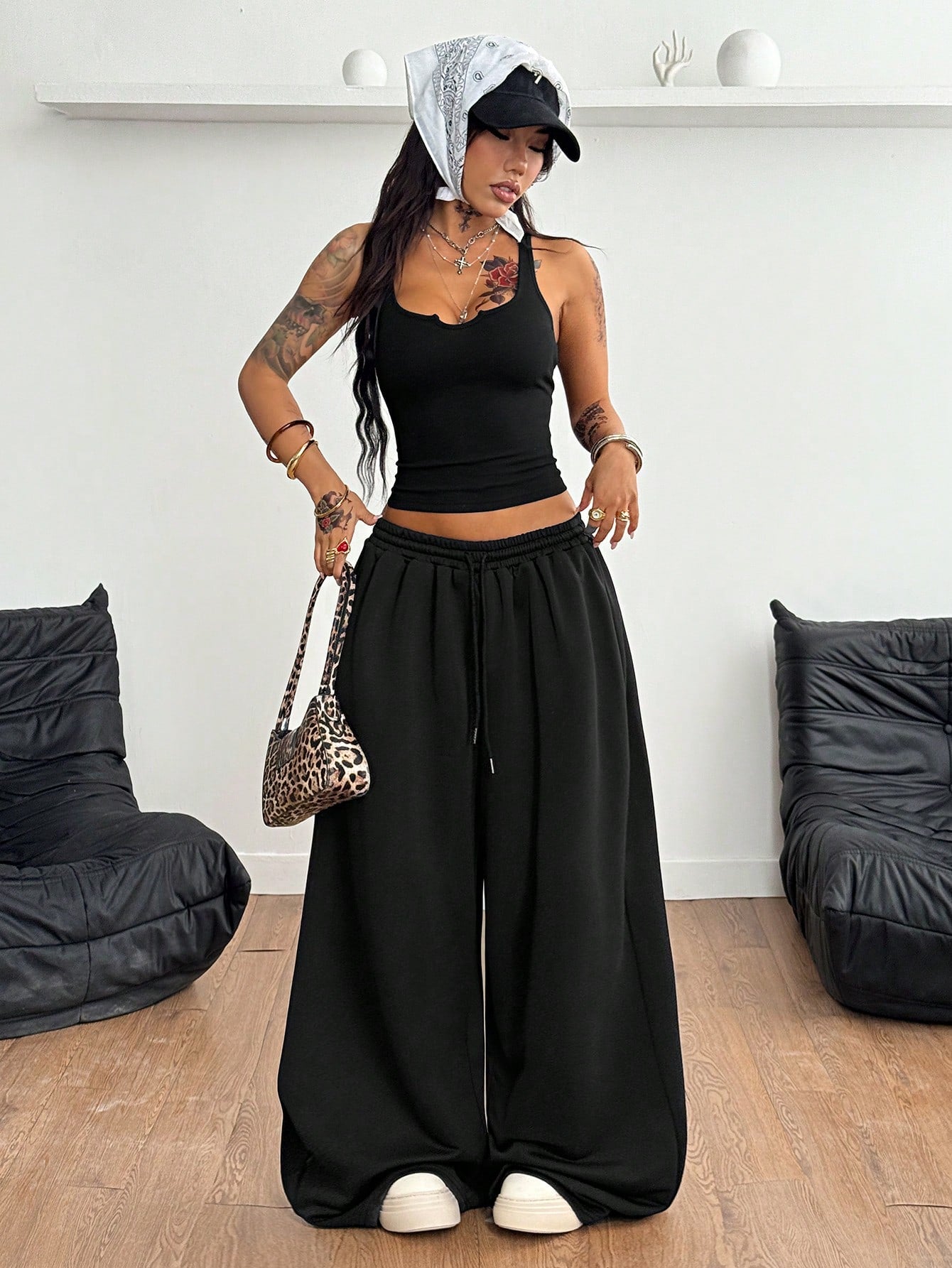 Coolane Women's Summer Streetwear Sexy Y2k Casual Daily Wear Golf Dance Travel Gyaru Cotton Pastal Stretchy Vest And Baggy Low Rise Pants Two Pieces Outfits