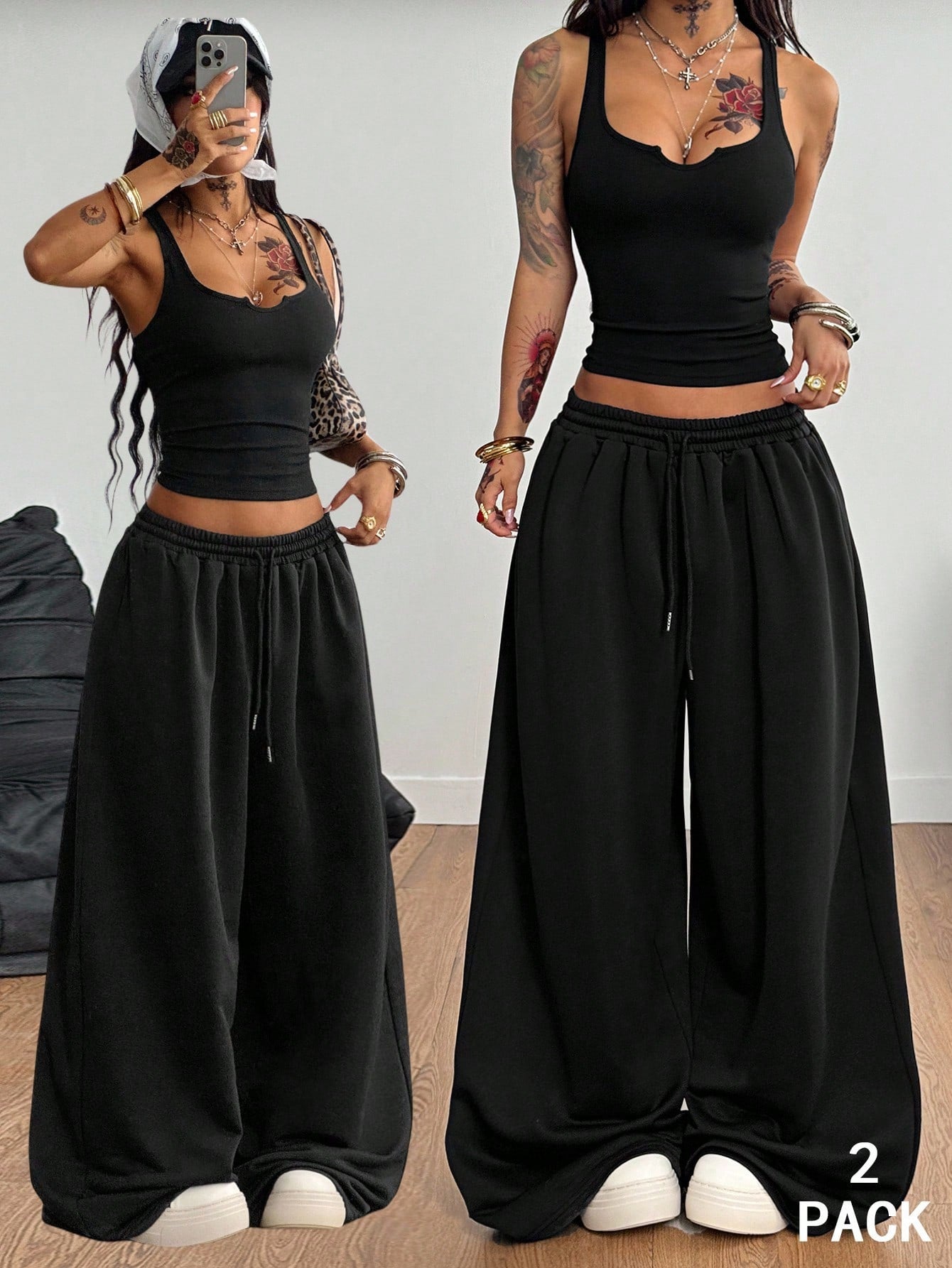 Coolane Women's Summer Streetwear Sexy Y2k Casual Daily Wear Golf Dance Travel Gyaru Cotton Pastal Stretchy Vest And Baggy Low Rise Pants Two Pieces Outfits