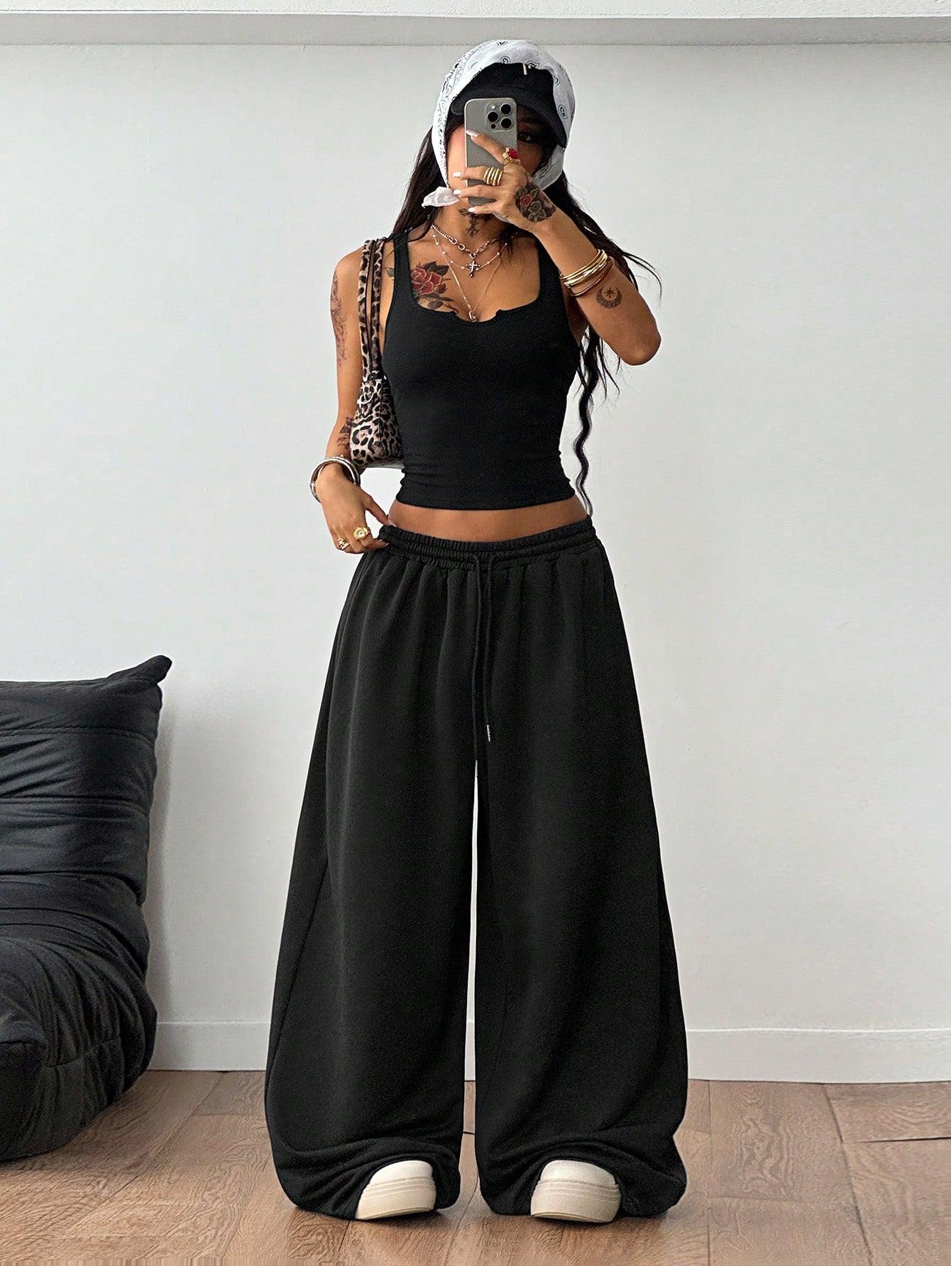 Coolane Women's Summer Streetwear Sexy Y2k Casual Daily Wear Golf Dance Travel Gyaru Cotton Pastal Stretchy Vest And Baggy Low Rise Pants Two Pieces Outfits