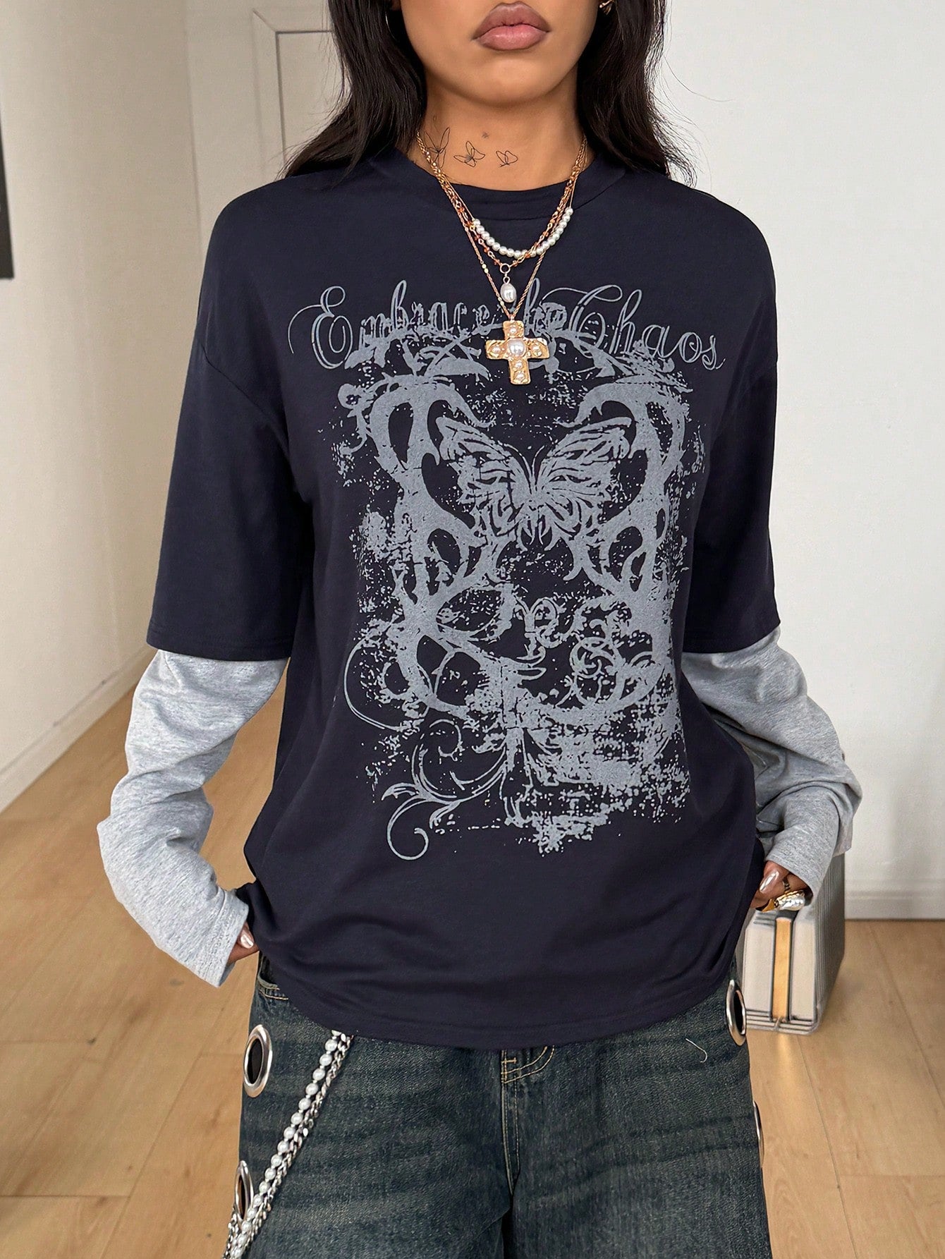 Coolane Women's Winter/Fall Streetwear Casual Hippie Preppy Grunge Punk Goth Cotton Graphics Oversized Long Sleeve T-Shirt
