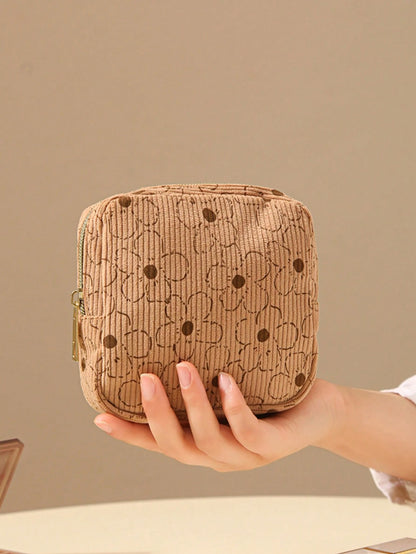 Corduroy Makeup Bag For Women 2025 New Portable Travel Toiletry Bag, Cosmetic Organizer Pouch For Lipstick, Makeup Tools, Sanitary Pads And Tampons Storage