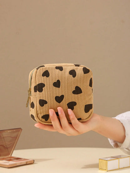 Corduroy Makeup Bag For Women 2025 New Portable Travel Toiletry Bag, Cosmetic Organizer Pouch For Lipstick, Makeup Tools, Sanitary Pads And Tampons Storage