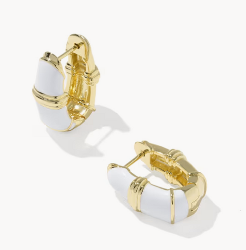 Courtney Enamel Huggie Earrings Gold White Enamel