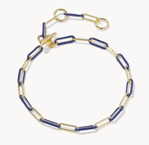 Courtney Enamel Link Necklace Gold Dark Blue Enamel