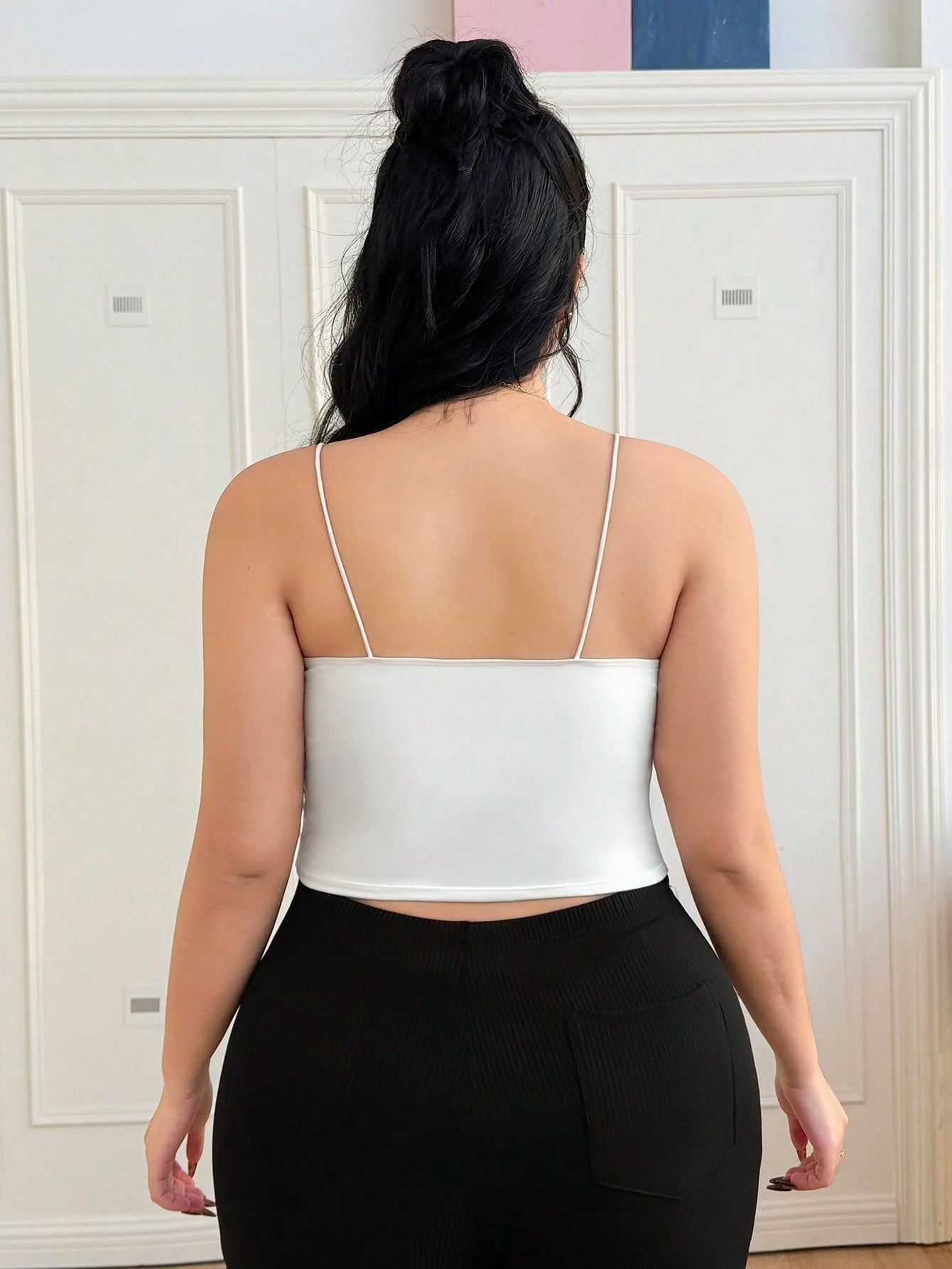 CovetEZ Plus Size White Spaghetti Strap Camisole With Built-In Padding
