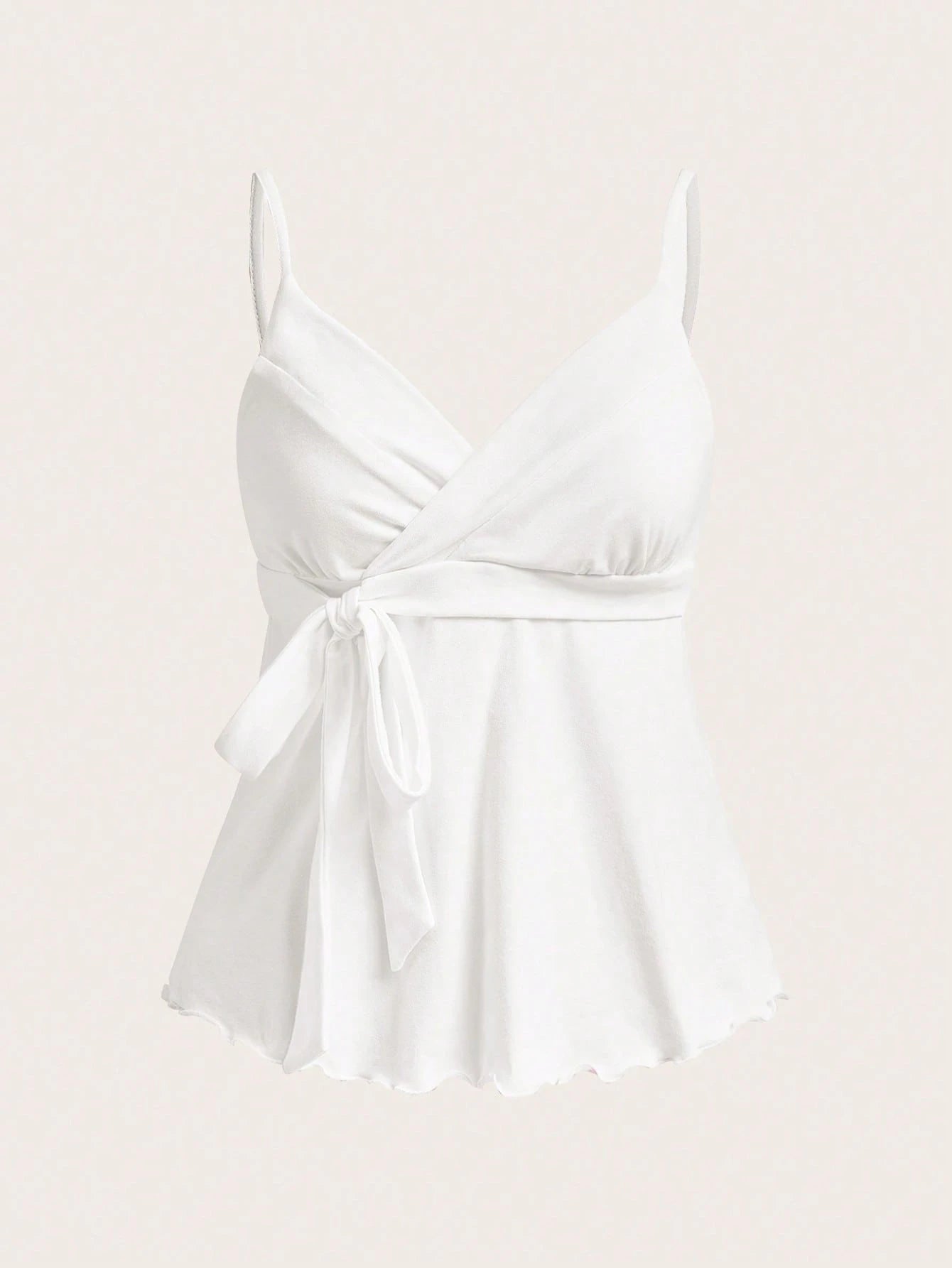 CovetEZ Women's Casual White Knit Tank Top, Spring/Summer Elegant Cami Babydoll Women Spaghetti Strap Tie Front