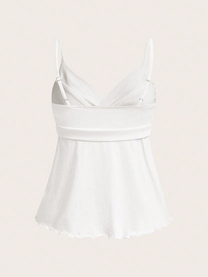 CovetEZ Women's Casual White Knit Tank Top, Spring/Summer Elegant Cami Babydoll Women Spaghetti Strap Tie Front