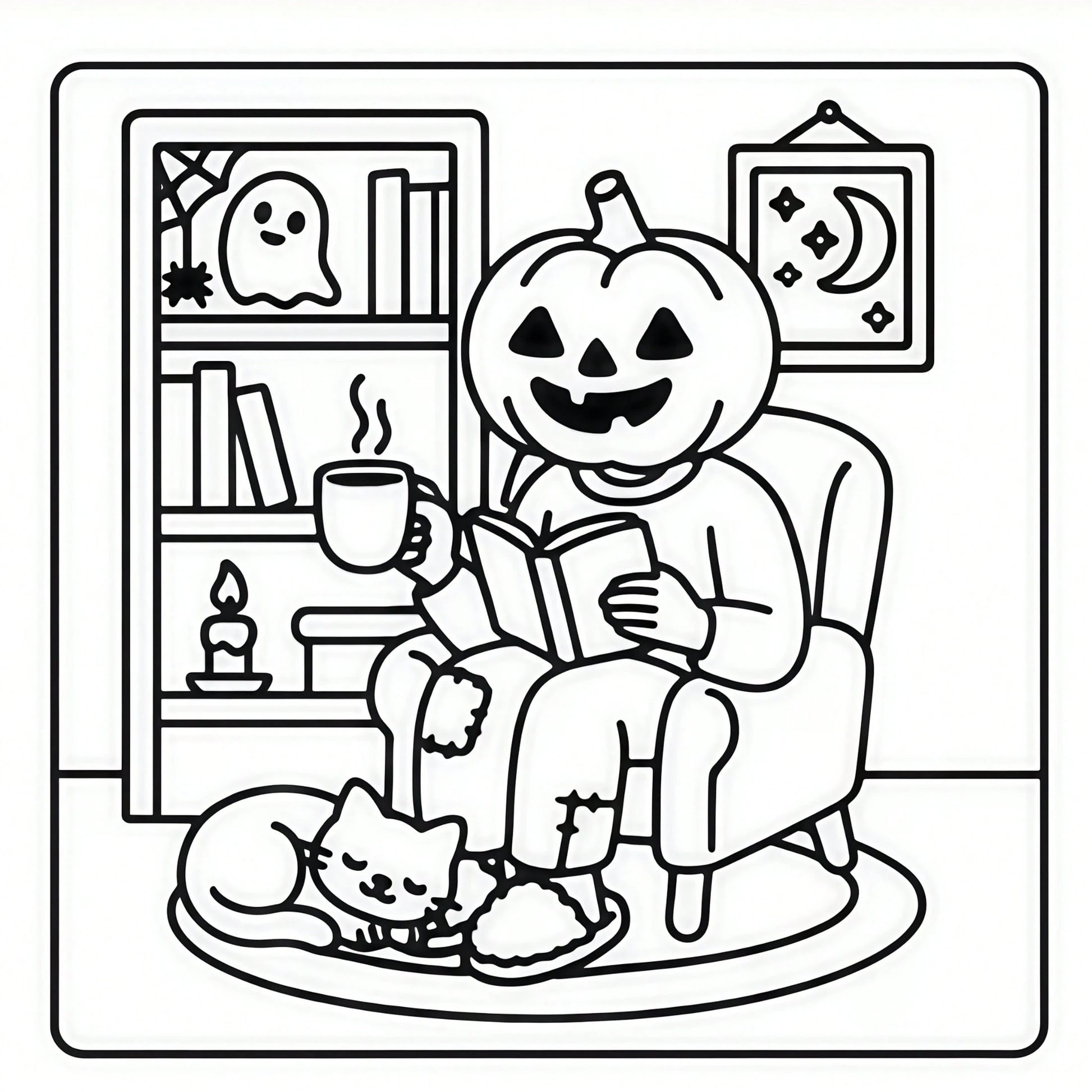 "Cozy Halloween" 24-Page Coloring Book, Designed For Warm Evenings, Hot Drinks And Just The Right Amount Of Halloween Charm. It Blends Cute Halloween Vibes With Relaxing And Cozy Scenes, Suitable For