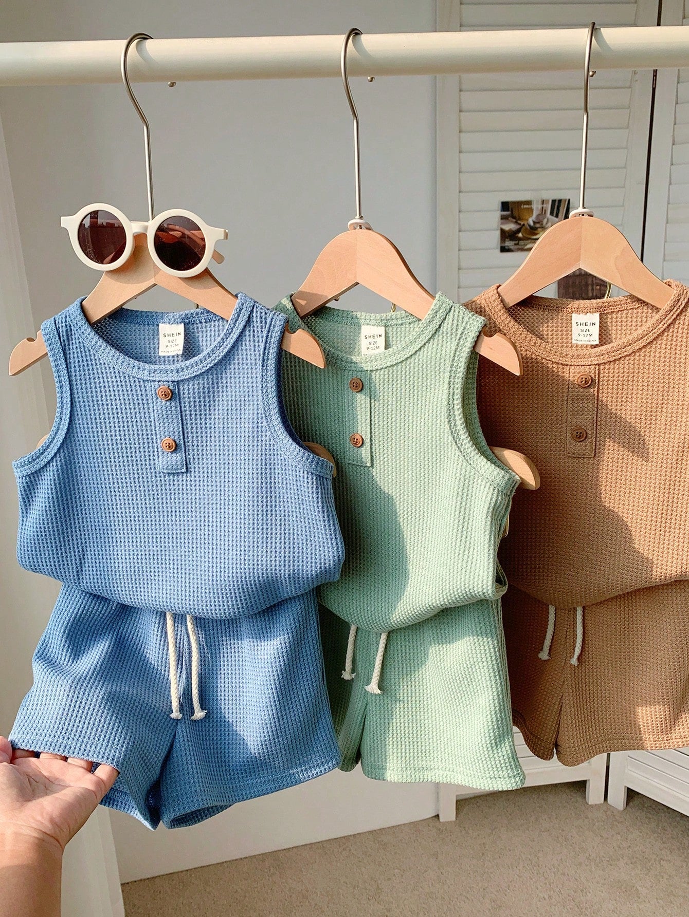 Cozy Pixies Baby Boy Baby Girl Textured Embossed Cute Animal Pattern Loose Tank Top Casual Sports Shorts Set 2 Sets