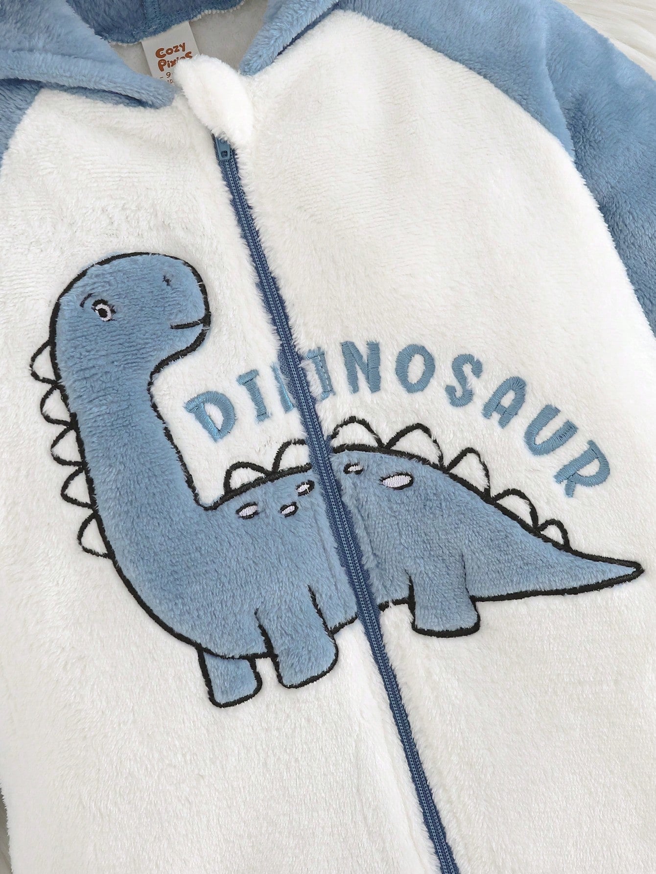 Cozy Pixies Baby Boy Cartoon Dinosaur Pattern Thermal Lined Colorblock Hooded Long Sleeve One-Piece Autumn Winter Jumpsuit, Versatile And Comfortable
