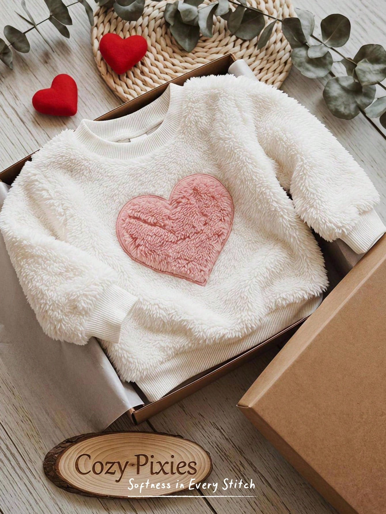 Cozy Pixies Baby Girl Heart Pattern Fleece Lined Thick Crew Neck Long Sleeve Pullover Sweatshirt, Comfortable Versatile Fashionable Casual Cute Minimalist Basic Style, Suitable For Indoor, Outdoor Lei