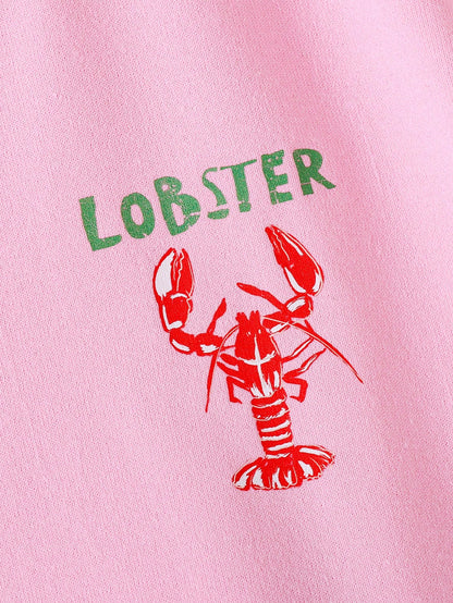 Cozy Pixies Baby Girl Vacation Style Casual Simple Shrimp Pattern Print Soft Round Neck Short Sleeve Pullover Top Green Striped Elastic Waist Shorts 2pcs Set