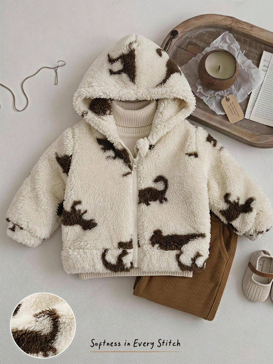 Cozy Pixies Newborn Baby Boy Baby Girl Cartoon Dinosaur Animal Pattern Fleece Lined Thick Zipper Long Sleeve Jacket Versatile Comfortable