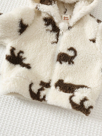 Cozy Pixies Newborn Baby Boy Baby Girl Cartoon Dinosaur Animal Pattern Fleece Lined Thick Zipper Long Sleeve Jacket Versatile Comfortable