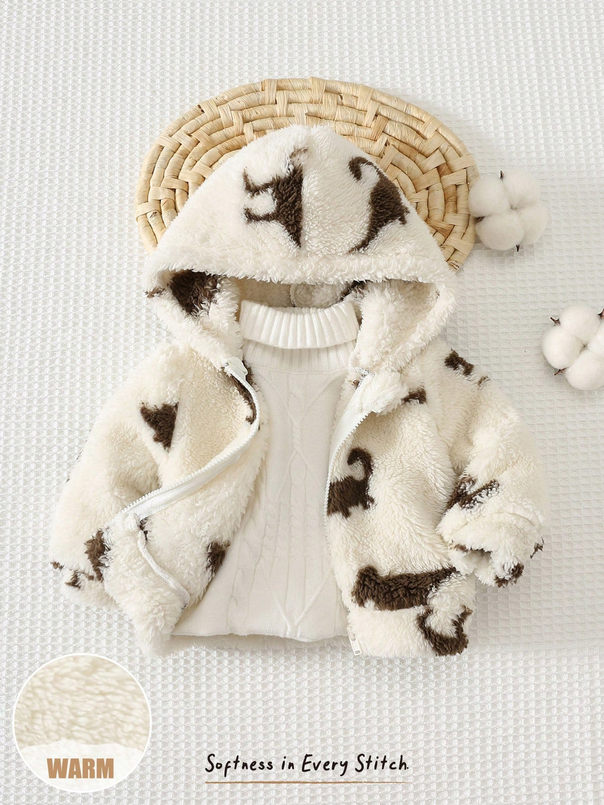 Cozy Pixies Newborn Baby Boy Baby Girl Cartoon Dinosaur Animal Pattern Fleece Lined Thick Zipper Long Sleeve Jacket Versatile Comfortable