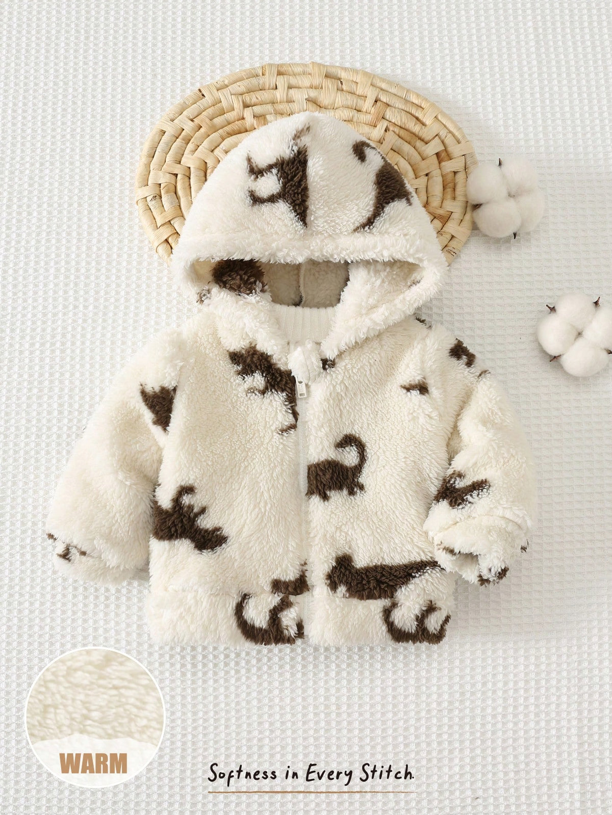 Cozy Pixies Newborn Baby Boy Baby Girl Cartoon Dinosaur Animal Pattern Fleece Lined Thick Zipper Long Sleeve Jacket Versatile Comfortable