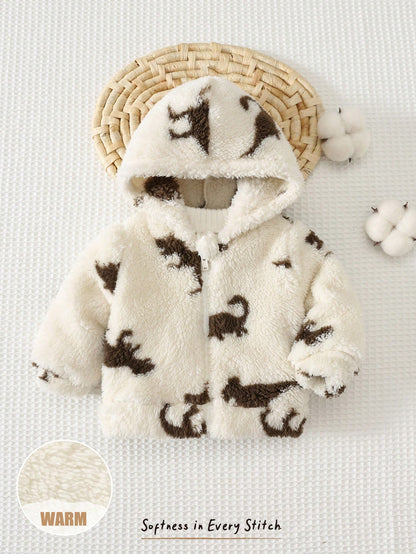 Cozy Pixies Newborn Baby Boy Baby Girl Cartoon Dinosaur Animal Pattern Fleece Lined Thick Zipper Long Sleeve Jacket Versatile Comfortable
