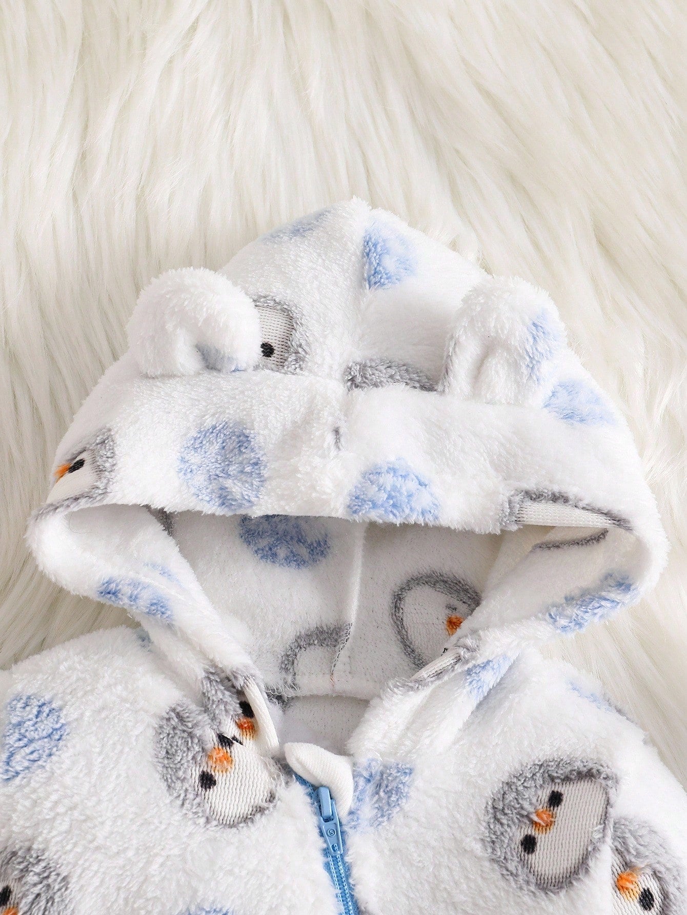 Cozy Pixies Newborn Baby Boy Cartoon Bear Ear Hooded Long Sleeve Fleece Jumpsuit Fall Winter