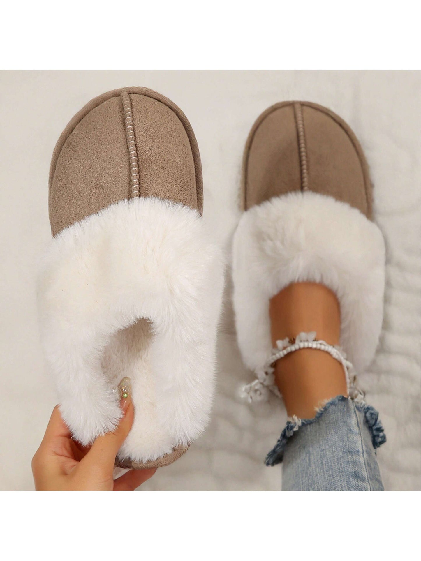 Cozy Women's Slip-On Moccasins With Non-Slip Platform - Ideal For Winter Home Comfort In Soft Plush Fleece Warm House Slippers Women Shoes