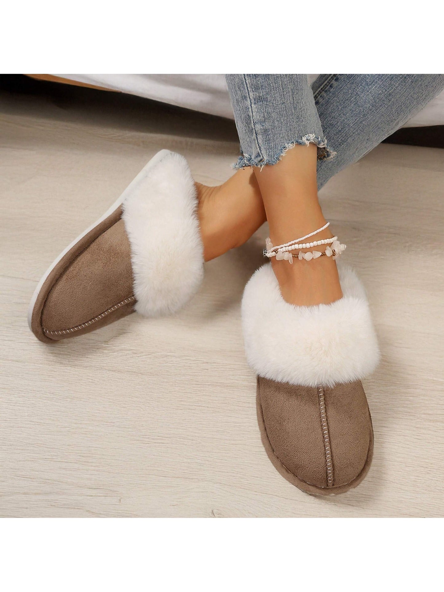 Cozy Women's Slip-On Moccasins With Non-Slip Platform - Ideal For Winter Home Comfort In Soft Plush Fleece Warm House Slippers Women Shoes