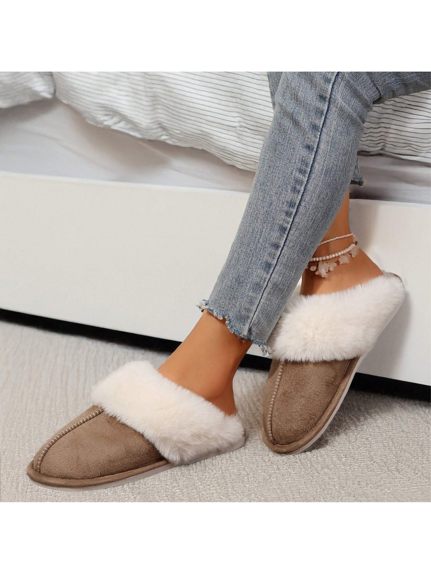 Cozy Women's Slip-On Moccasins With Non-Slip Platform - Ideal For Winter Home Comfort In Soft Plush Fleece Warm House Slippers Women Shoes