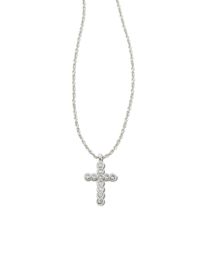 Cross Crystal Pendant Necklace Silver White Crystal