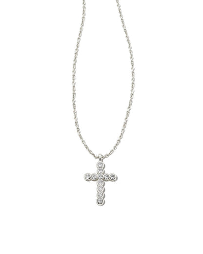 Cross Crystal Pendant Necklace Silver White Crystal