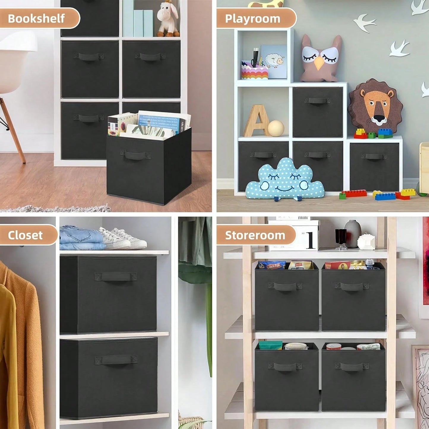 Cube Storage Bins, Foldable Fabric Cube Storage Bins, 11 Inch Cube Storage Bins With Handles, Foldable Storage Cubes For Wardrobes, Service Rooms, Storage Rooms (Beige/Black/Grey, 3-Pack/6-Pack )