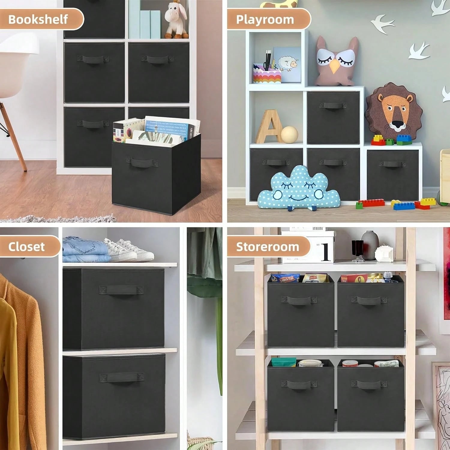 Cube Storage Bins, Foldable Fabric Cube Storage Bins, 11 Inch Cube Storage Bins With Handles, Foldable Storage Cubes For Wardrobes, Service Rooms, Storage Rooms (Beige/Black/Grey, 3-Pack/6-Pack )