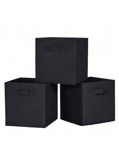 Cube Storage Bins, Foldable Fabric Cube Storage Bins, 11 Inch Cube Storage Bins With Handles, Foldable Storage Cubes For Wardrobes, Service Rooms, Storage Rooms (Beige/Black/Grey, 3-Pack/6-Pack )