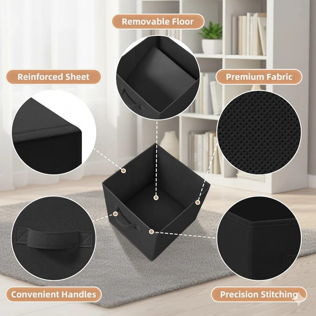 Cube Storage Bins, Foldable Fabric Cube Storage Bins, 11 Inch Cube Storage Bins With Handles, Foldable Storage Cubes For Wardrobes, Service Rooms, Storage Rooms (Beige/Black/Grey, 3-Pack/6-Pack )