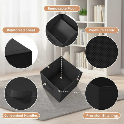Cube Storage Bins, Foldable Fabric Cube Storage Bins, 11 Inch Cube Storage Bins With Handles, Foldable Storage Cubes For Wardrobes, Service Rooms, Storage Rooms (Beige/Black/Grey, 3-Pack/6-Pack )