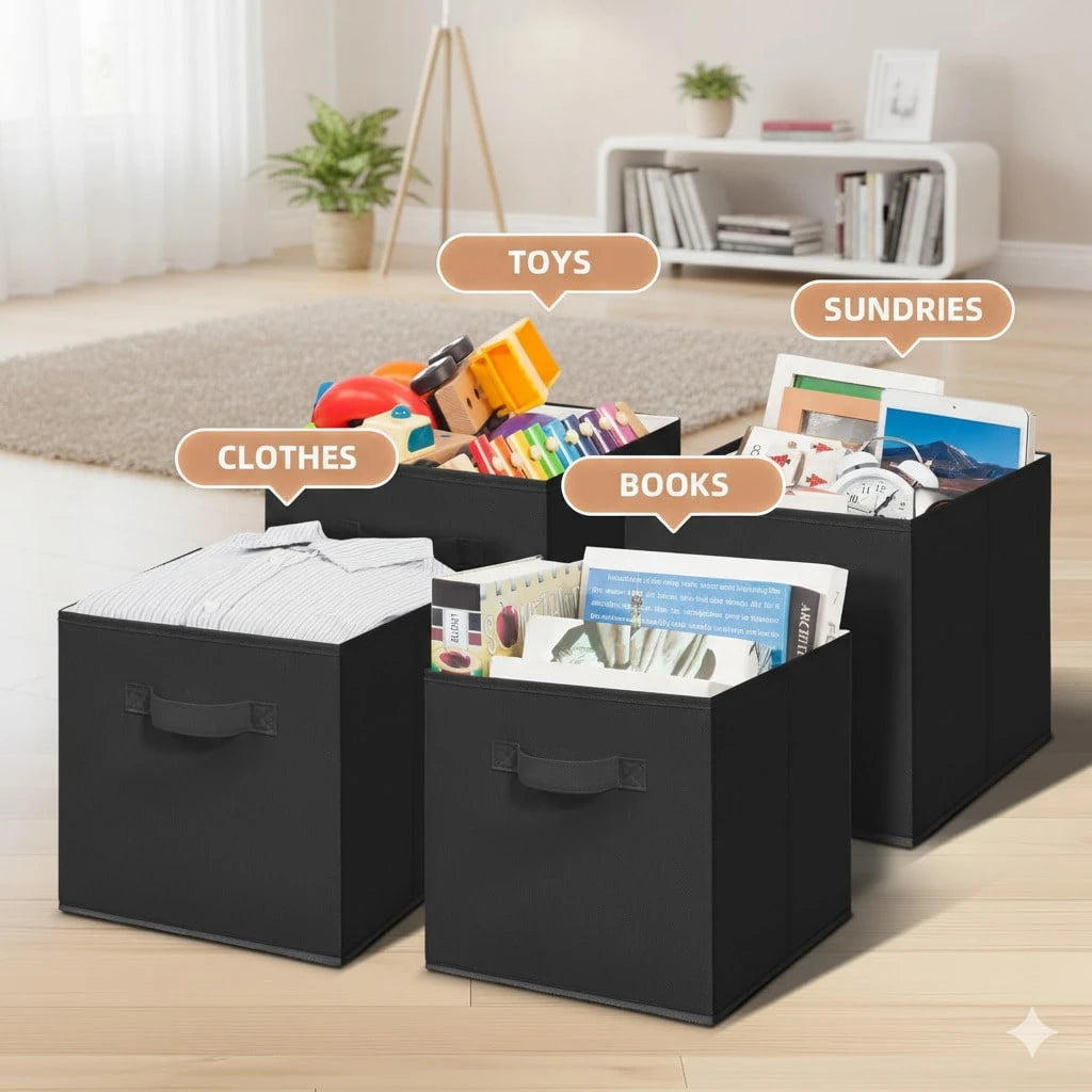 Cube Storage Bins, Foldable Fabric Cube Storage Bins, 11 Inch Cube Storage Bins With Handles, Foldable Storage Cubes For Wardrobes, Service Rooms, Storage Rooms (Beige/Black/Grey, 3-Pack/6-Pack )