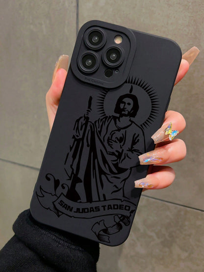 Cupid 1pc Black Eye Of Jesus Full Coverage Shockproof Soft Phone Case Compatible With Iphone 16 Pro Max/16 Pro/16/15 Pro Max/15 Pro/15/14/13/13 Pro/12/11/XR Waterproof Anti-Fall Scratch Resistant