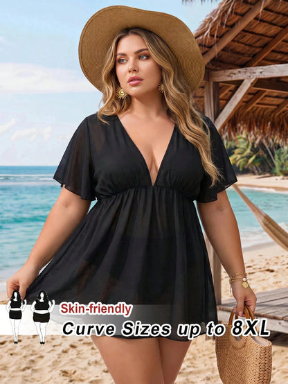 CURVE+ 2026 NEW Plus Size Solid Color Beach Lightweight Cover Up, Basic Summer Casual Style