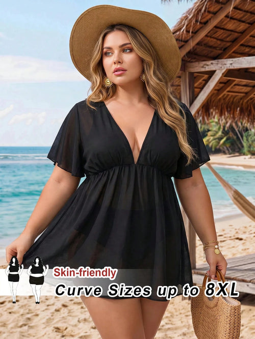CURVE+ 2026 NEW Plus Size Solid Color Beach Lightweight Cover Up, Basic Summer Casual Style