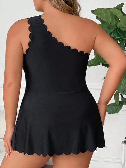 CURVE+ 2026 NEW Plus Size Solid Color Flounce Hem Asymmetric Sexy Beach Party Swimsuit Dress