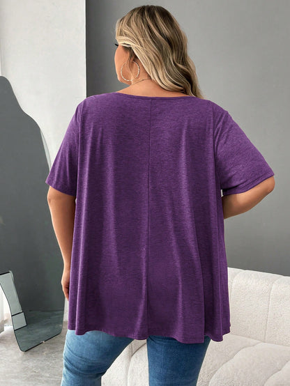 CURVE+ Plus Size Button Detail Asymmetrical Hem Tee