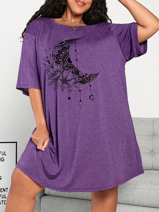 CURVE+ Plus Size Summer Music Festival Tee With Floral And Moon Print