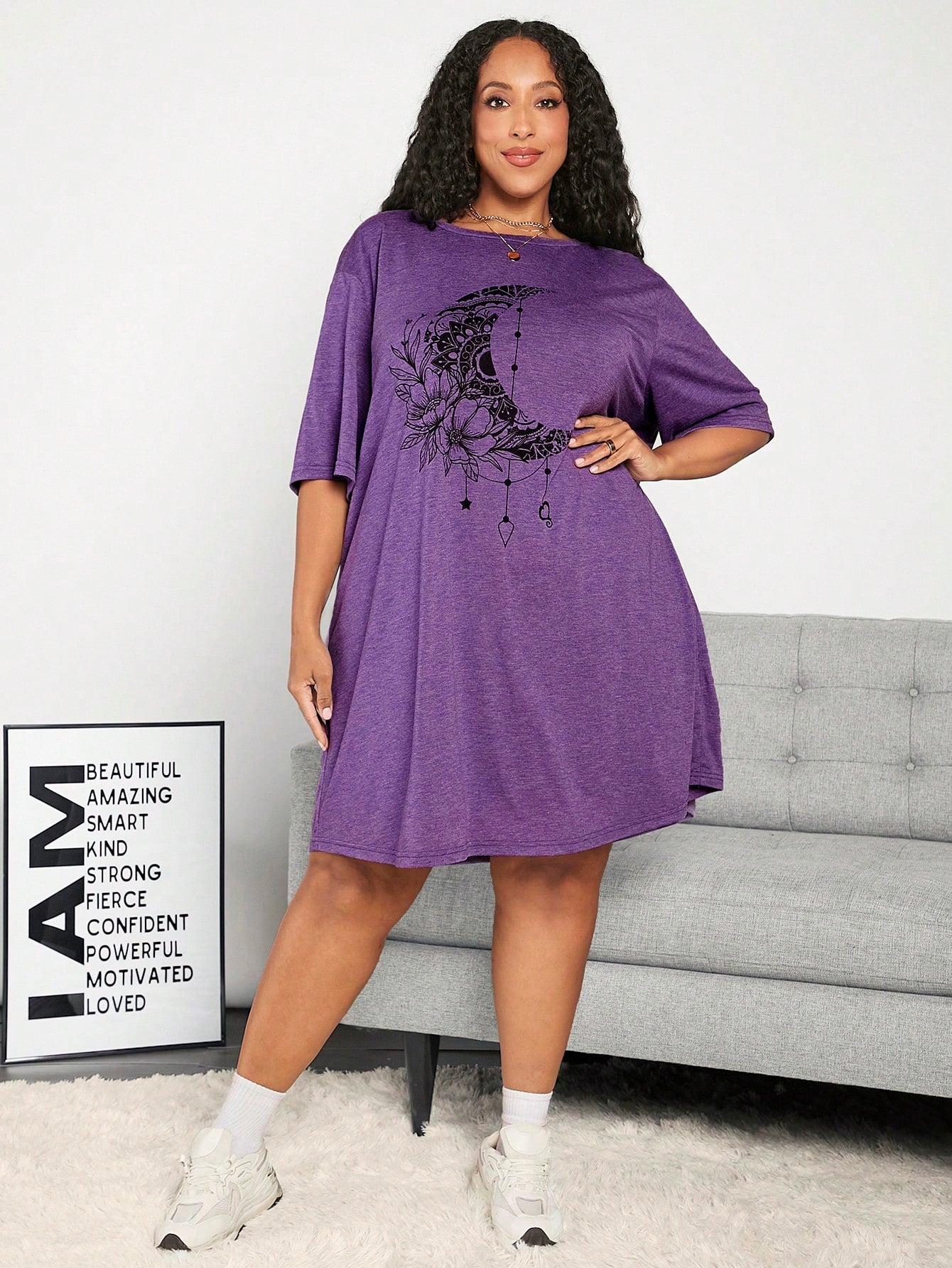 CURVE+ Plus Size Summer Music Festival Tee With Floral And Moon Print