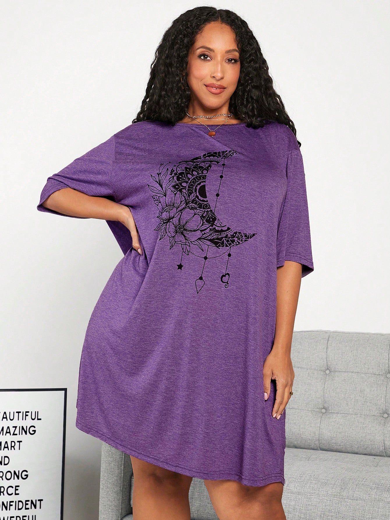 CURVE+ Plus Size Summer Music Festival Tee With Floral And Moon Print