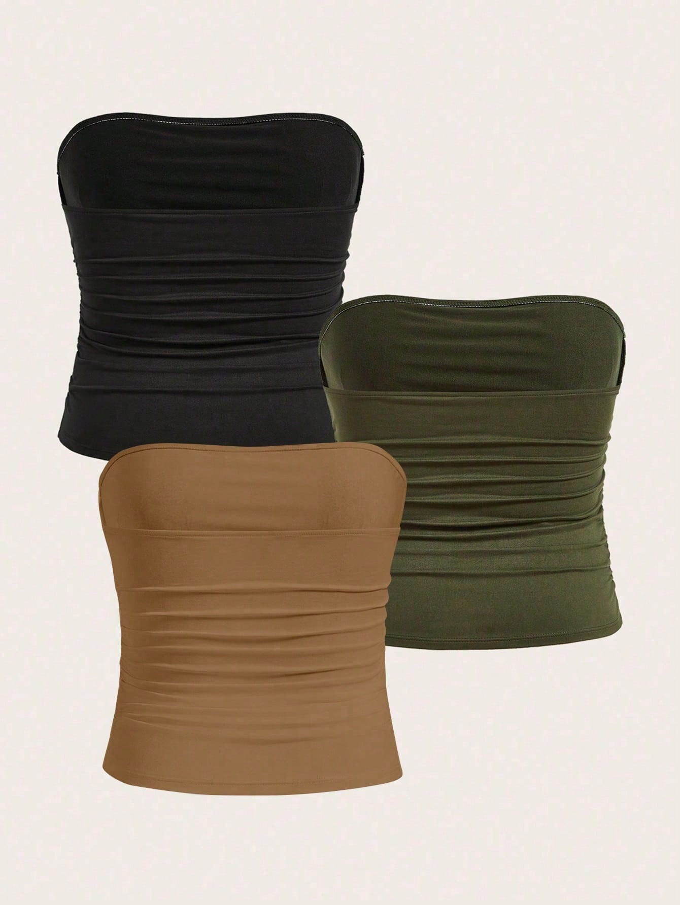 CURVE+ Plus Size Women 3 PiecesBasic Tube Top Set Strapless Tops Multipack Tops Women Ruched Tops For Women Pack Of Tube Tops Tube Tops With Padding