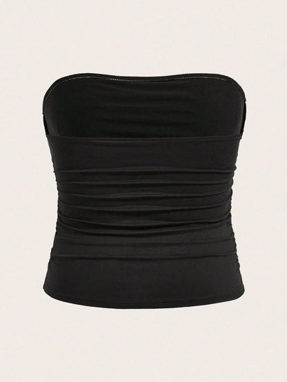 CURVE+ Plus Size Women 3 PiecesBasic Tube Top Set Strapless Tops Multipack Tops Women Ruched Tops For Women Pack Of Tube Tops Tube Tops With Padding