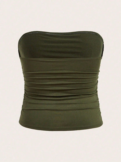CURVE+ Plus Size Women 3 PiecesBasic Tube Top Set Strapless Tops Multipack Tops Women Ruched Tops For Women Pack Of Tube Tops Tube Tops With Padding