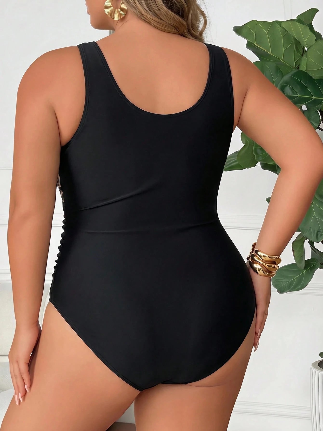 CURVE+ Plus Size Women's Leopard Print Patchwork One-Piece Swimsuit, Suitable For Beach, Resort, Swimming Pool