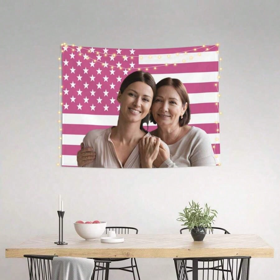 Custom American Flag Tapestry, Personalized Photo Text Wall Hanging, Upload Your Image Name Or Logo, Patriotic USA Wall Decor For Bedroom, Living Room, Dorm, Patio Or Party, Indoor Outdoor Banner, Gif