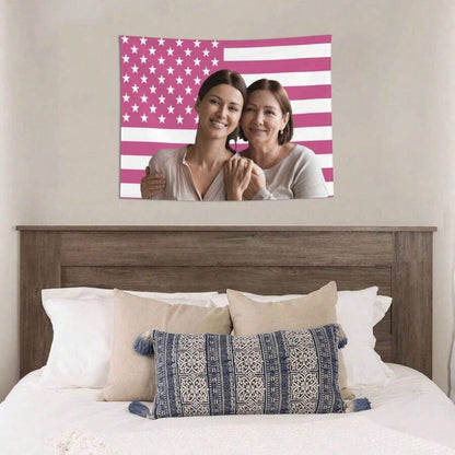 Custom American Flag Tapestry, Personalized Photo Text Wall Hanging, Upload Your Image Name Or Logo, Patriotic USA Wall Decor For Bedroom, Living Room, Dorm, Patio Or Party, Indoor Outdoor Banner, Gif